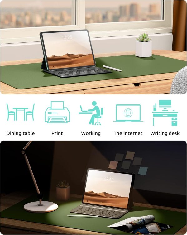 YSAGi Leather Desk Pad Protector, Office Desk Mat, Large Mouse Pad, Non-Slip PU Leather Desk Blotter, Waterproof Laptop Desk Writing Pad for Office and Home (23.6" x 13.8", Eggshell)