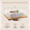 Acacia Wood Cake Stand with Lid - Rectangular Cake Holder, 2-in-1 Dessert Table Display Set & Charcuterie Board for Cheese, Chips, Fruit Platter, Large Acrylic Cake Dome Cover, No Glass