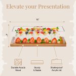 Cake Display with Lid – Acacia Wood Dessert Stand & Wooden Charcuterie Board with Lid for Loaf Cakes, Bread, Pastries, Cheese, Large Rectangle Wood Tray Platter & Acrylic Cover, 15 x 6.25